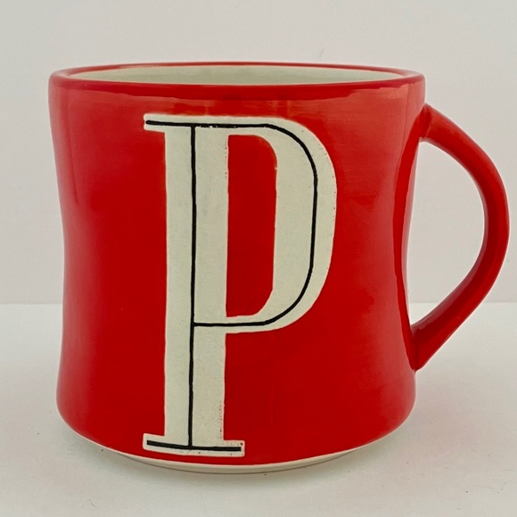 Anthropologie Monogram Coffee Mug Cup 3.5" Red Colorway Initial P Hand Painted - Picture 5 of 10